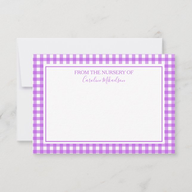 Purple and White Personalised Gingham Pattern Thank You Card (Front)