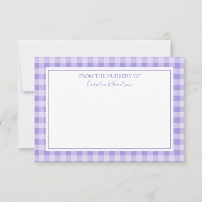 Purple and White Personalised Gingham Pattern Thank You Card (Front)