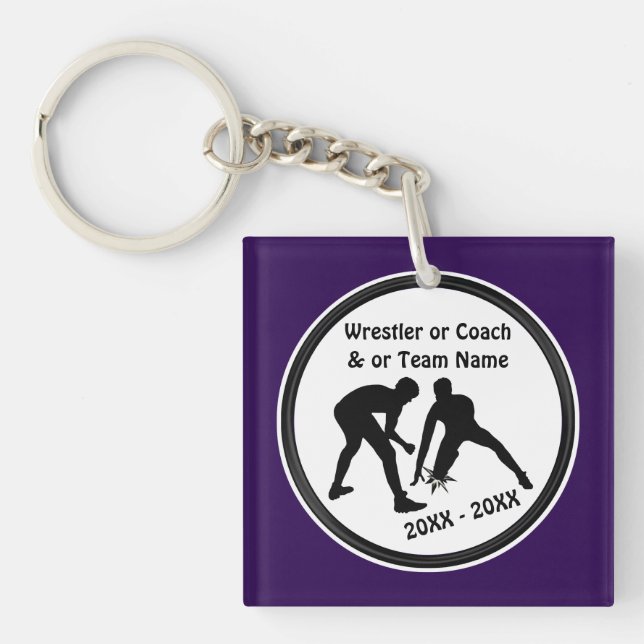 Purple and White Personalised Wrestling Keychain (Front)