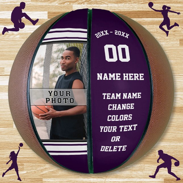 Purple and White Photo Basketball Ball Personalise (Custom Photo Basketball. Great, Senior gift ideas for basketball. Best gift for Basketball player.)