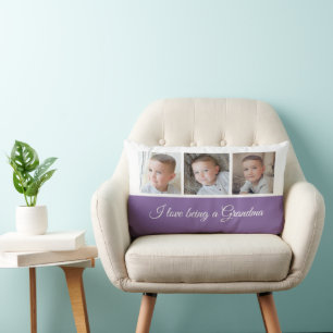 Purple and white photo collage for Grandma Lumbar Cushion