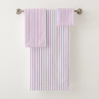 Purple and White Pinstripe Bath Towel Set