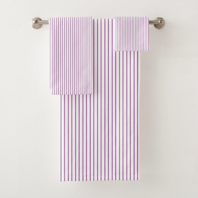 Purple and White Pinstripe Bath Towel Set (Insitu)