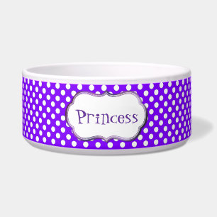 Purple and White Polka Dot Custom Dog Bowl