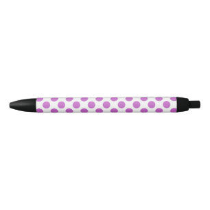 Purple and white polka dots black ink pen
