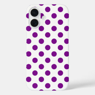 Purple and white polka dots iPhone 16 case