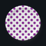 Purple and white polka dots paper plate<br><div class="desc">Purple and white polka dots</div>
