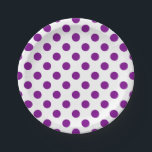 Purple and white polka dots paper plate<br><div class="desc">Purple and white polka dots</div>
