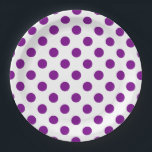 Purple and white polka dots paper plate<br><div class="desc">Purple and white polka dots</div>