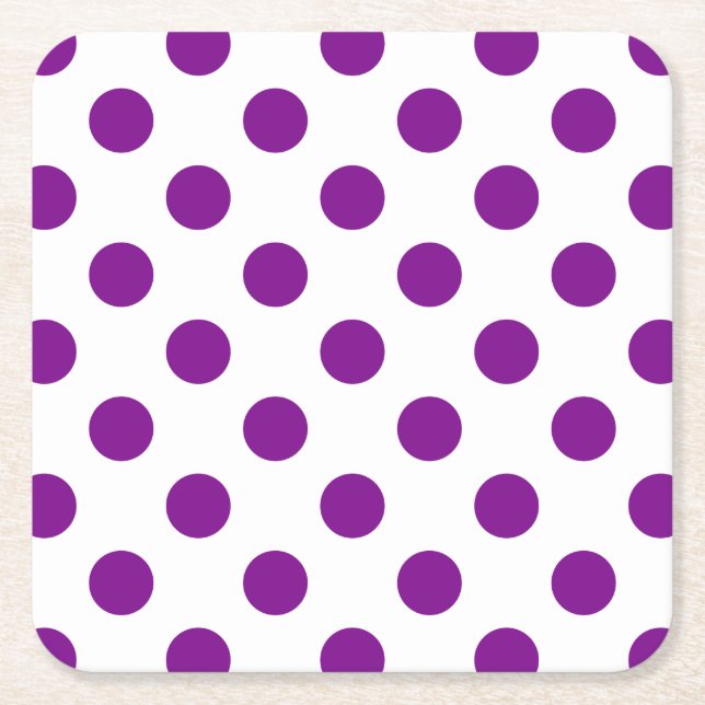 Purple and white polka dots square paper coaster (Front)