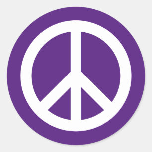Purple and white round peace sign stickers
