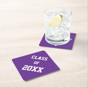 Purple and White School Colours and Class Year Paper Coaster