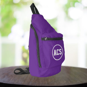 Purple and White School Colours and Letters Sling Bag