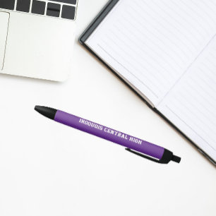Purple and White School Colours and Name Black Ink Pen