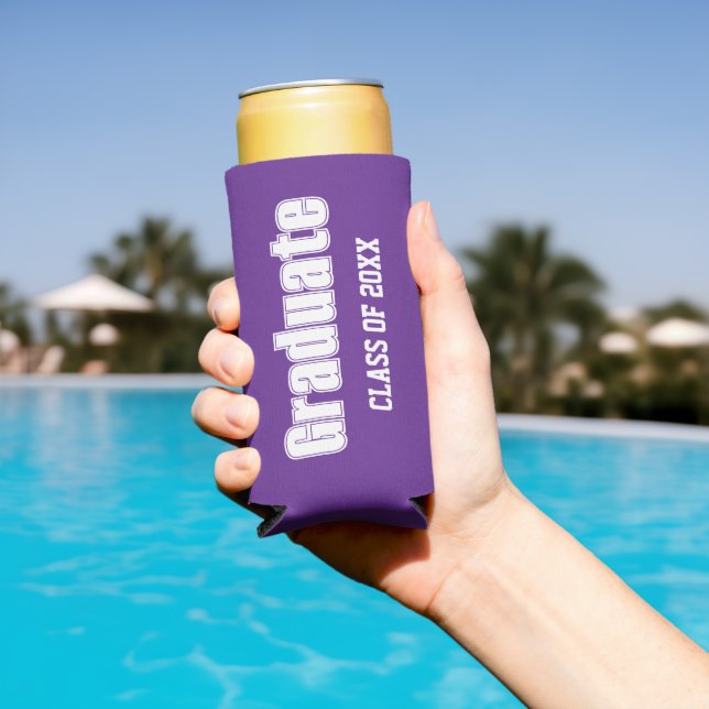 Purple and White School Colours Graduate Seltzer Can Cooler (In Situ Pool)