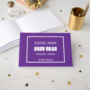 Purple and White School Colours Graduation Guest Book
