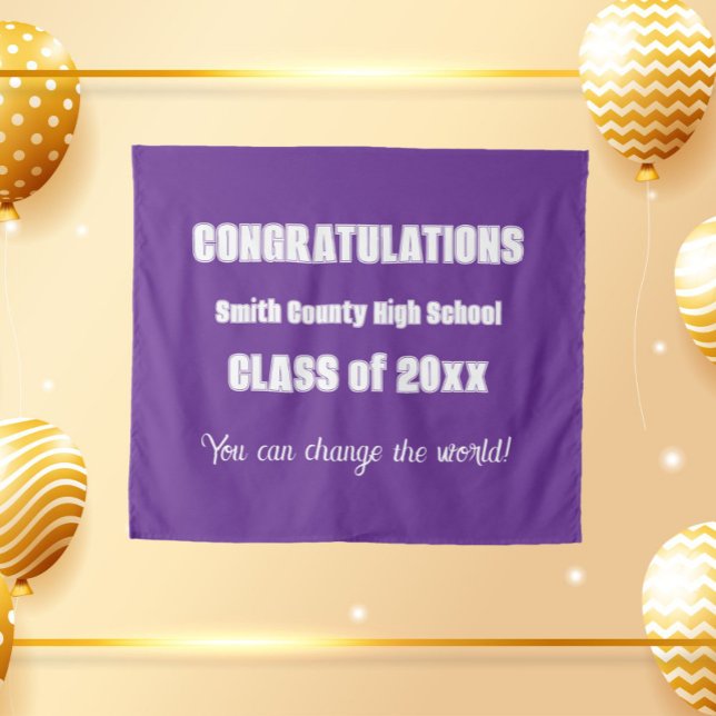 Purple and White School Colours Graduation Tapestry (In Situ Party)