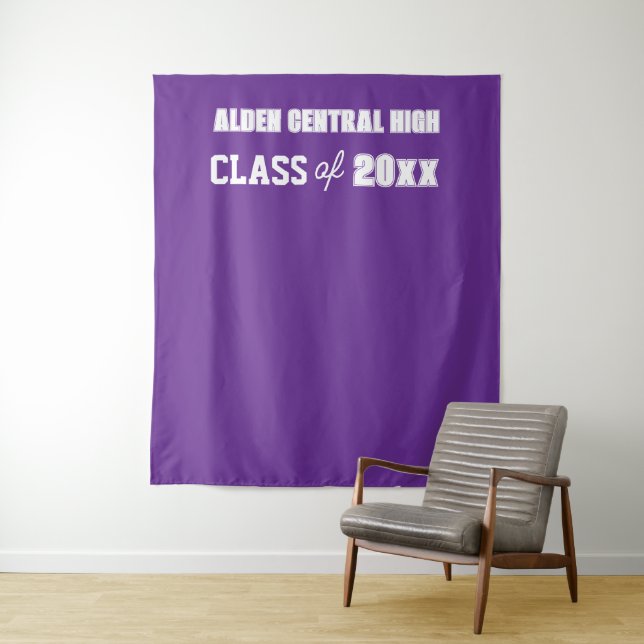 Purple and White School Colours Photo Backdrop Tapestry (In Situ)