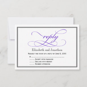 Purple and White Script Wedding Reply Card