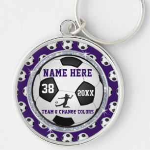 Purple and White Senior Gift Ideas for Soccer Key Ring