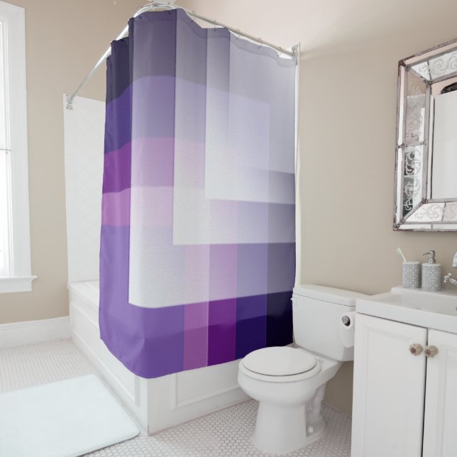 Purple and white shower curtain (In Situ)