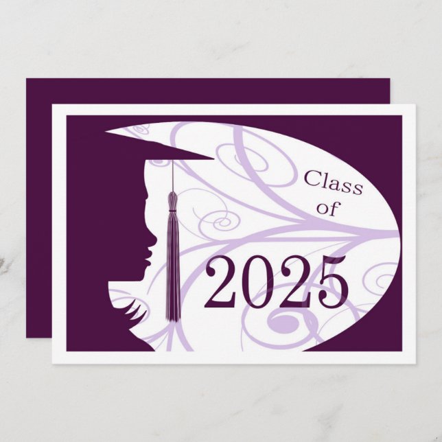 Purple and White Silhouette 2025 Graduation Party Invitation (Front/Back)