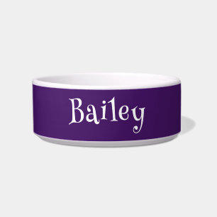 Purple and White Simple Funny Name Cat Dog Bowl