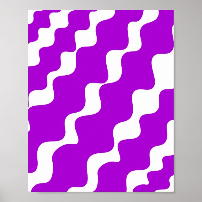 Purple and white slanting waves pattern  poster (Front)