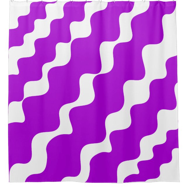 Purple and white slanting waves pattern  shower curtain (Front)