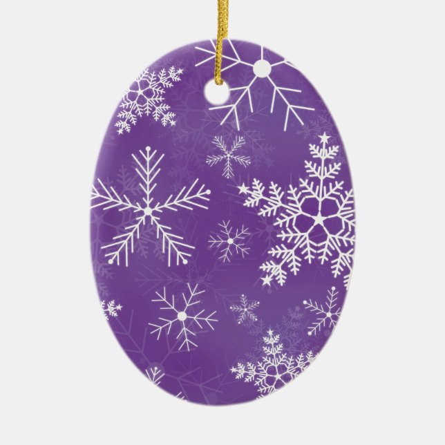 Purple and White Snowflake Pattern Ceramic Tree Decoration (Front)