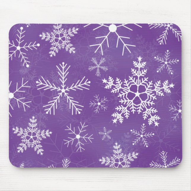 Purple and White Snowflake Pattern Mouse Pad (Front)