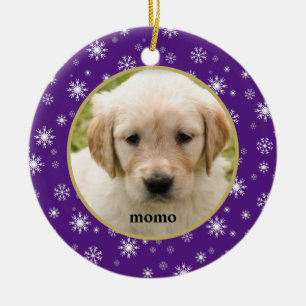 Purple and White Snowflake Pet Cat or Dog  Ceramic Tree Decoration