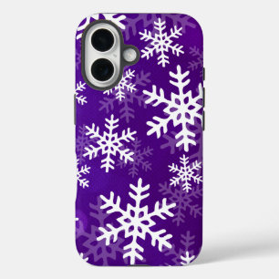 Purple and White Snowflakes iPhone 16 Case