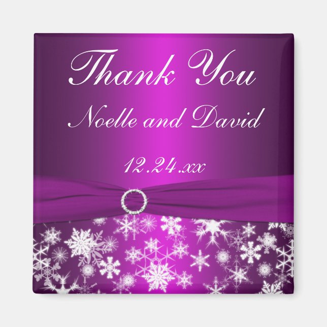 Purple and White Snowflakes Wedding Favour Magnet (Front)