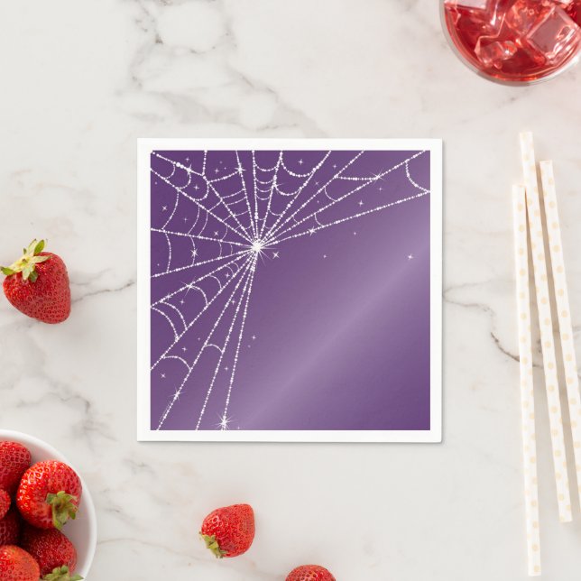 Purple and White Sparkling Diamond Spider Web Napkin (Insitu)