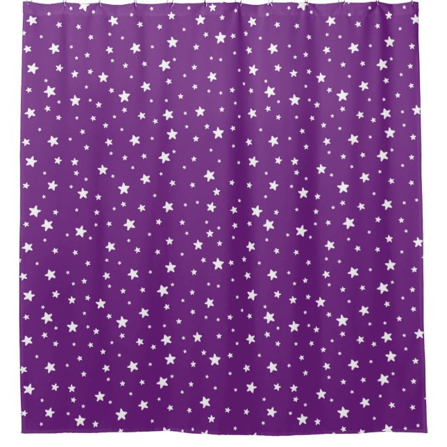 Purple and White Stars Celestial Sky Shower Curtain (Front)