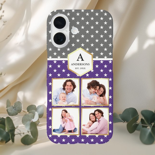 Purple and White Stars Pattern Photo Collage Case-Mate iPhone Case (Creator Uploaded)