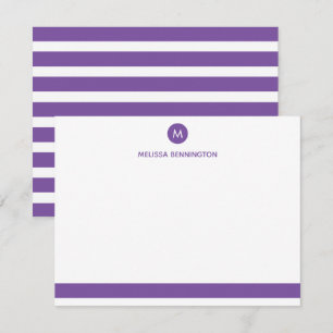 Purple and White Stripe Monogram Personalised Card