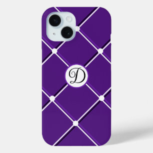 Purple and White Striped Design Fancy D Initial iPhone 15 Case
