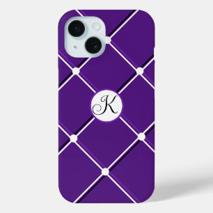 Purple and White Striped Design Fancy K Initial iPhone 15 Case