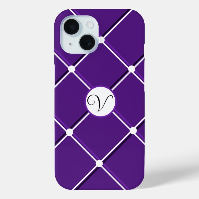 Purple and White Striped Design Fancy V Initial Case-Mate iPhone Case (Back)