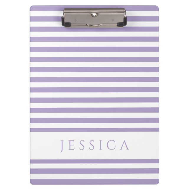 Purple And White Striped Pattern Name Clipboard (Front)