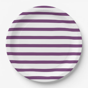 Purple and White Stripes Paper Plate
