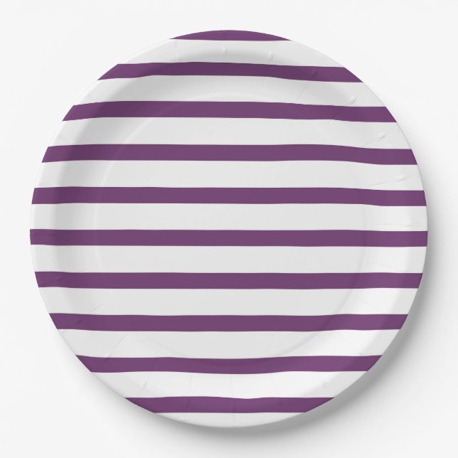 Purple and White Stripes Paper Plate (Front)