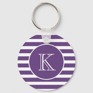 Purple and White Stripes with Monogram Keychain