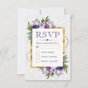 Purple and White Summer Flowers Wedding RSVP Card