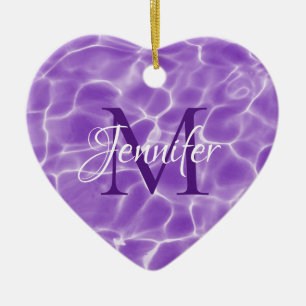 Purple and White Swimming Pool Photo Monogram Ceramic Tree Decoration