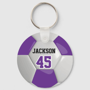 Purple and White Team Soccer  ⚽ Ball Key Ring