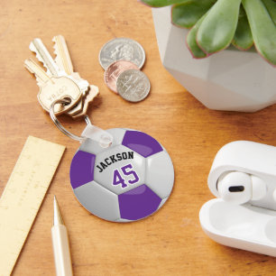 Purple and White Team Soccer  ⚽ Ball Keychain