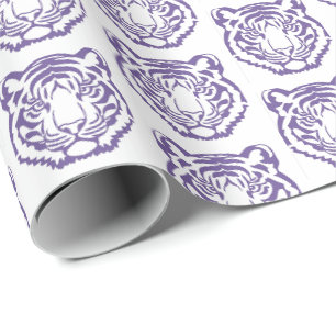 Purple and White Tiger School Mascot Wrapping Paper